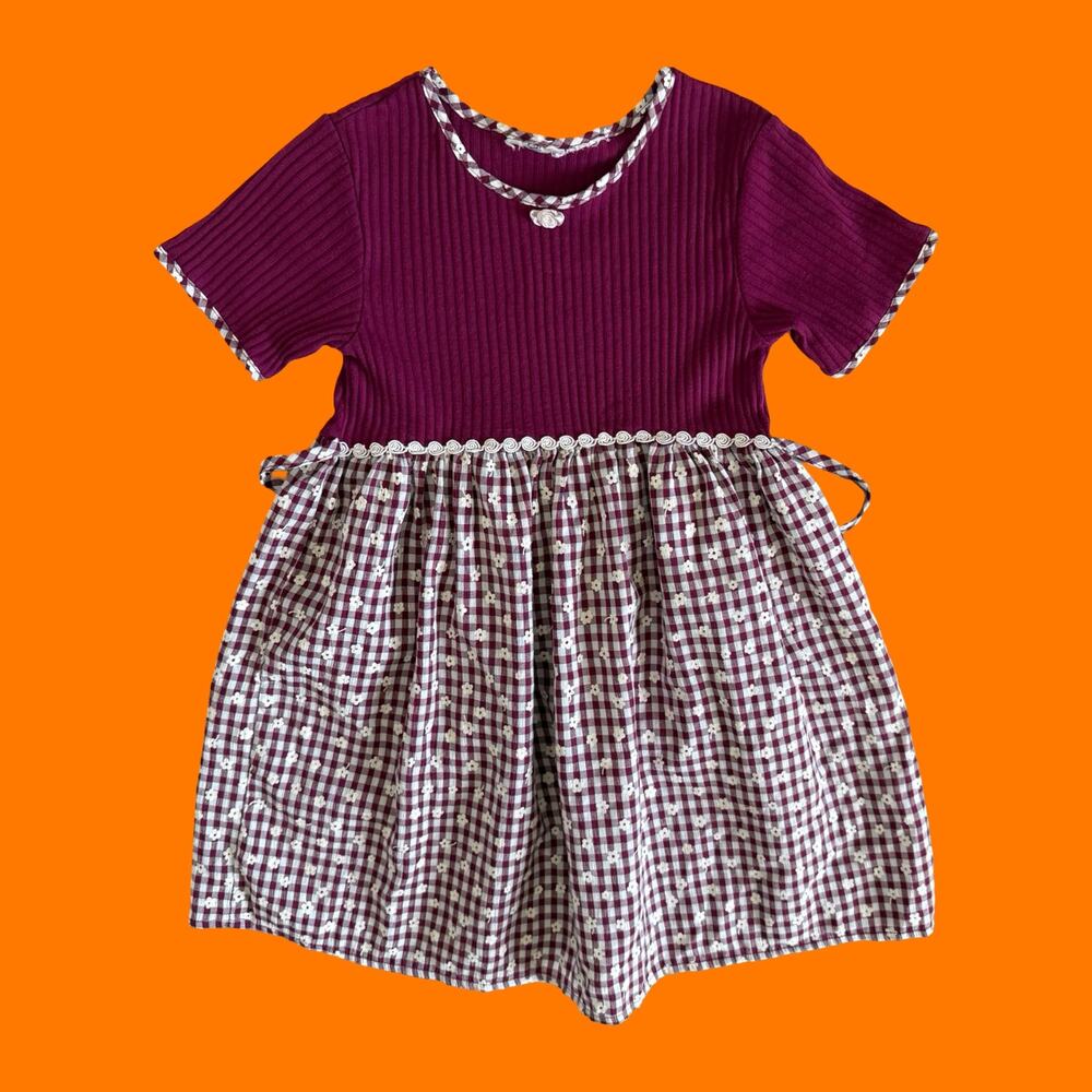 90's vintage grunge plaid floral rosette kids little girls babydoll dress Size 4